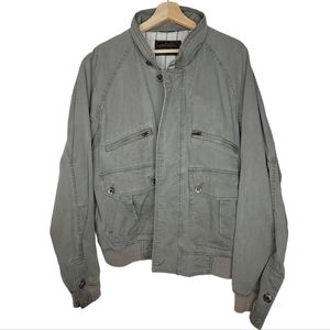 Vintage Eddie Bauer Jacket XL? Made In USA Gray Denim Lined Zip Racer Co…
